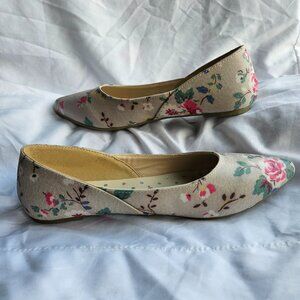 Cath Kidston Floral Tan Cream Ivory White Pink Blue Green Flowers Flats Almond